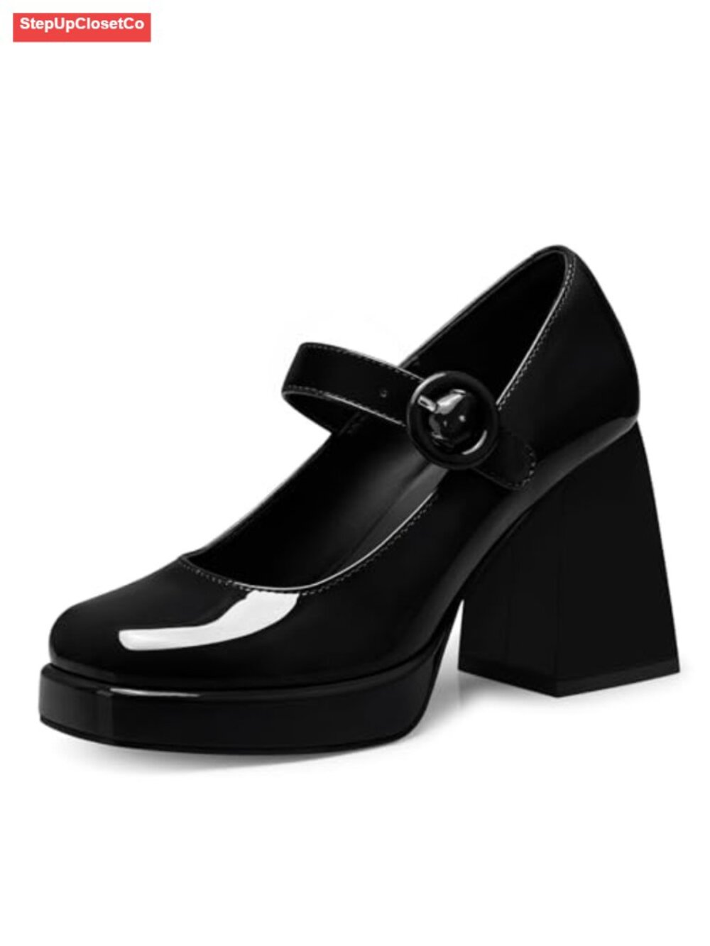Women's Mary Jane Pumps Closed Toe Chunky Heels Faux Leather
